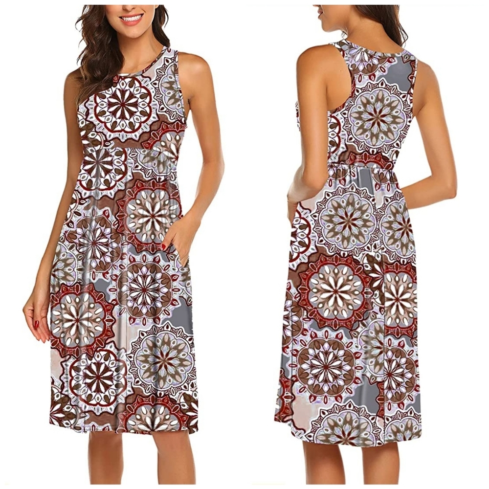 OURS Women's Sleeveless Racerback Midi Sun Dresses with Pocket